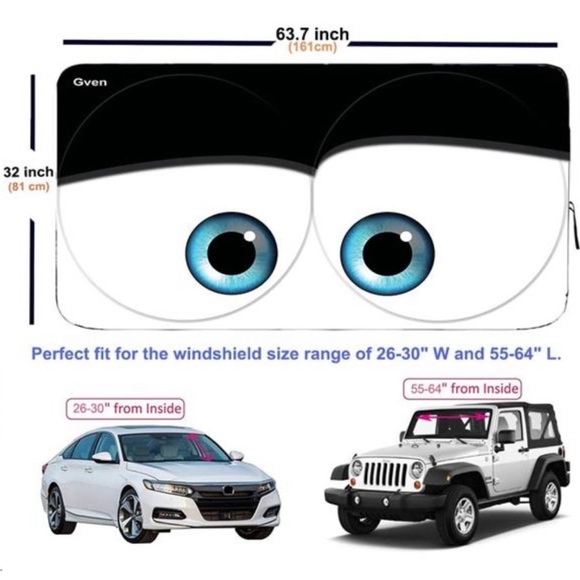 Windshield Sun Shade, Car Sun Shade for Front Window Funny Car Eyes Sunshades - Picture 6 of 6